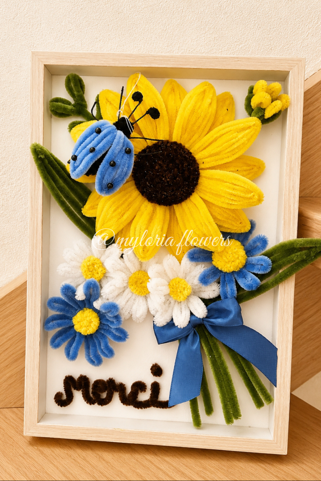 Cadre décoratif tournesol jaune et bleu