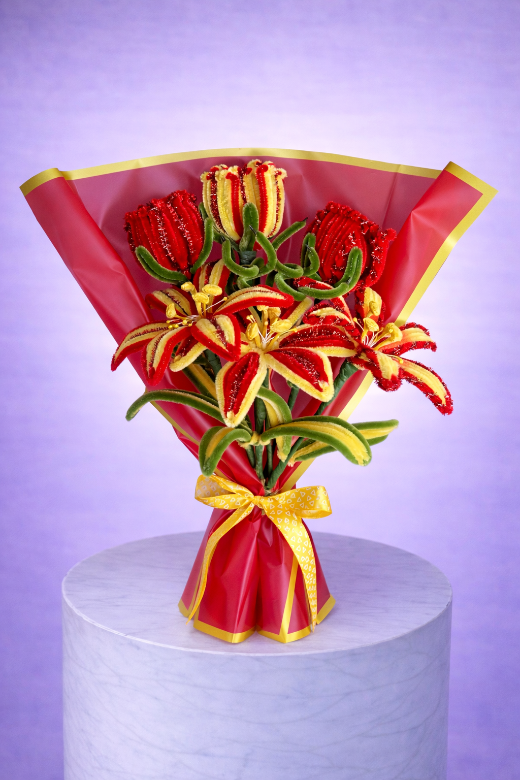 Bouquet éternel rouge et jaune