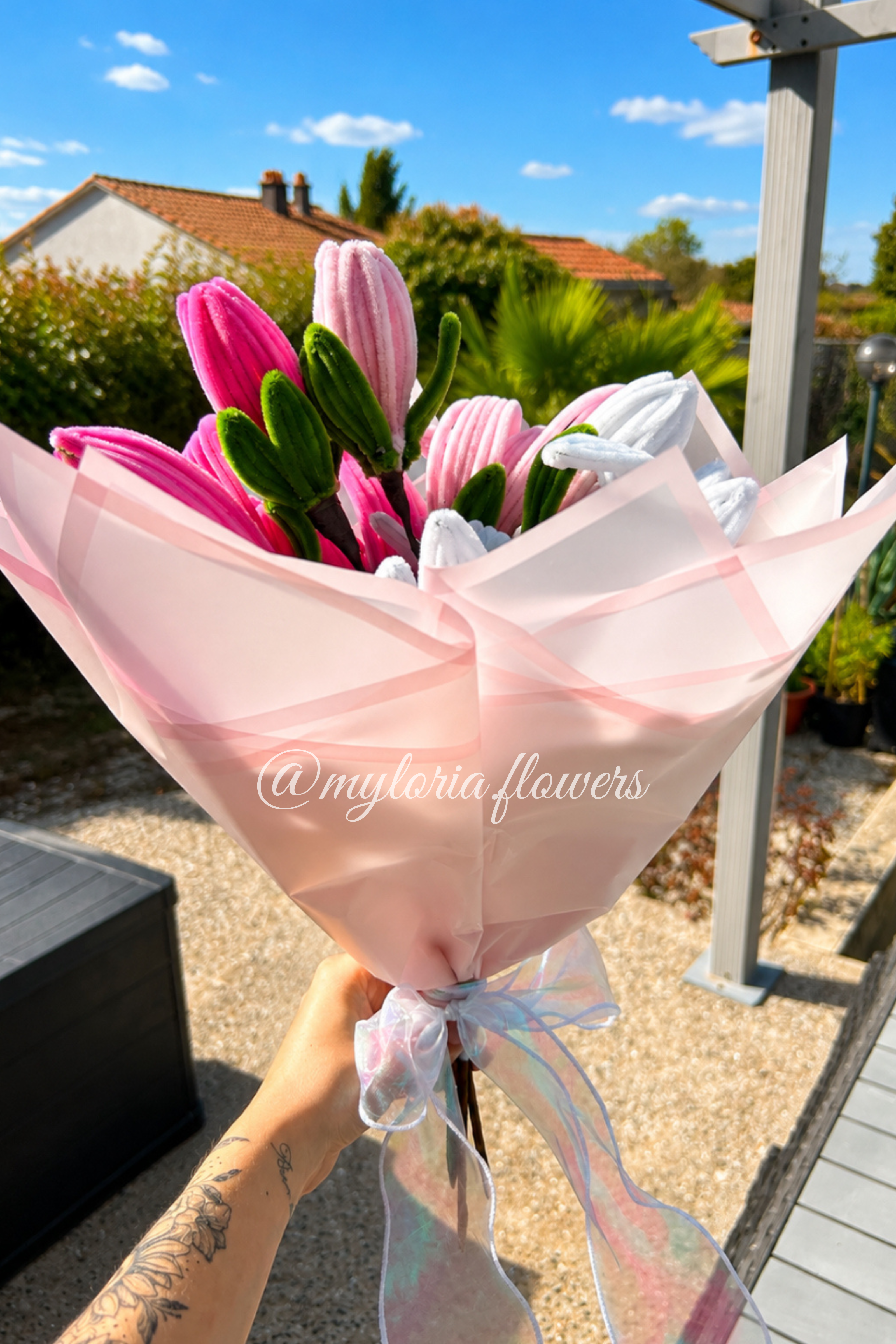 Bouquet de Magnolias Éternels Rose & Blanc