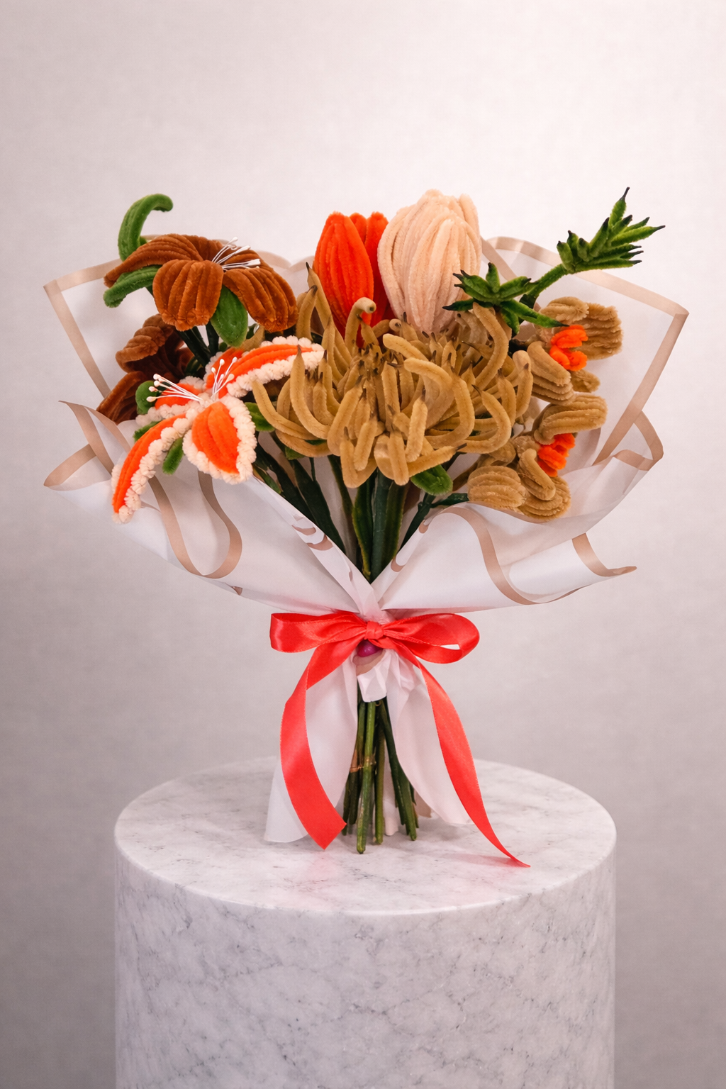 Bouquet éternel Orange et Beige