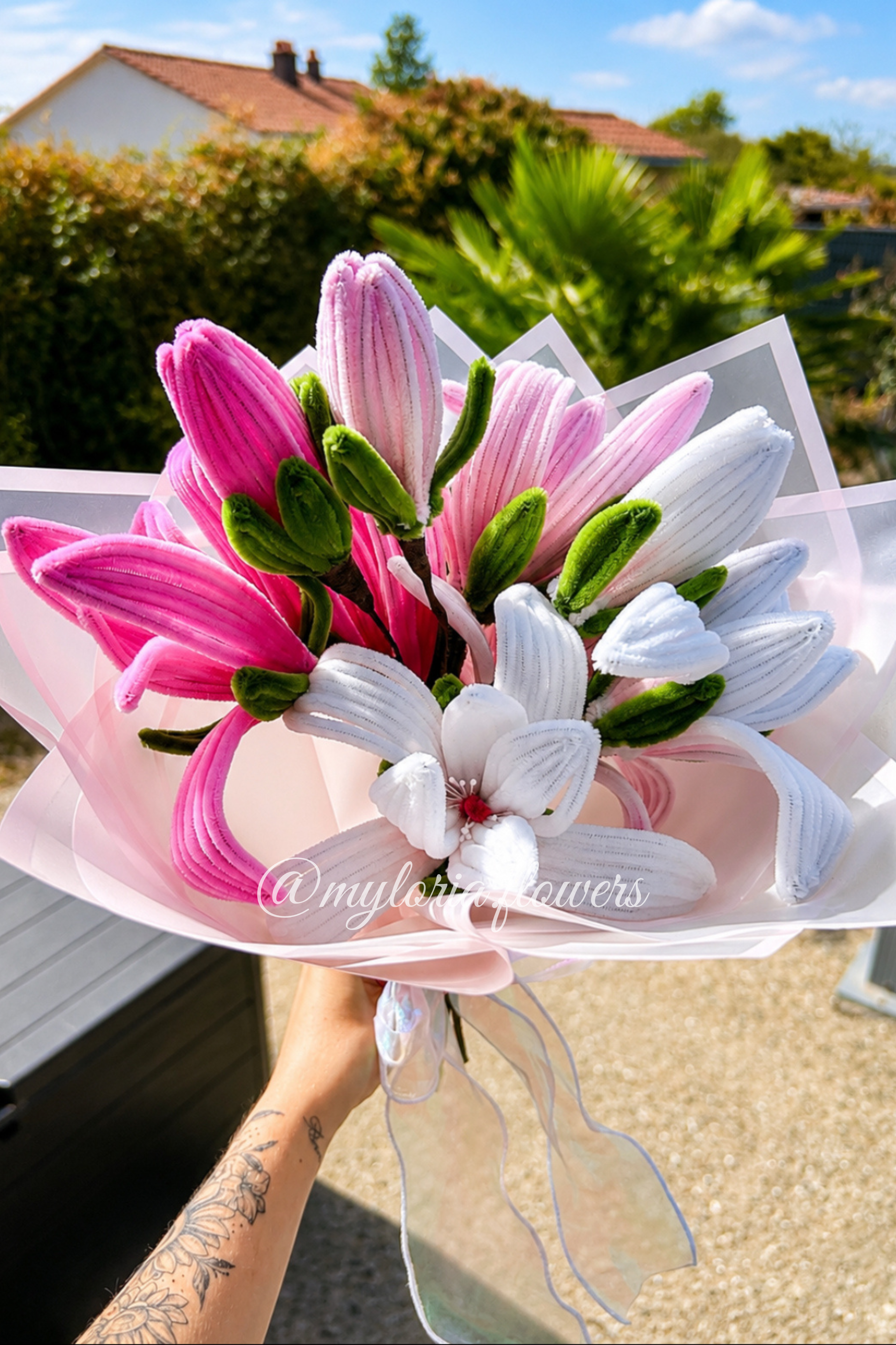 Bouquet de Magnolias Éternels Rose & Blanc