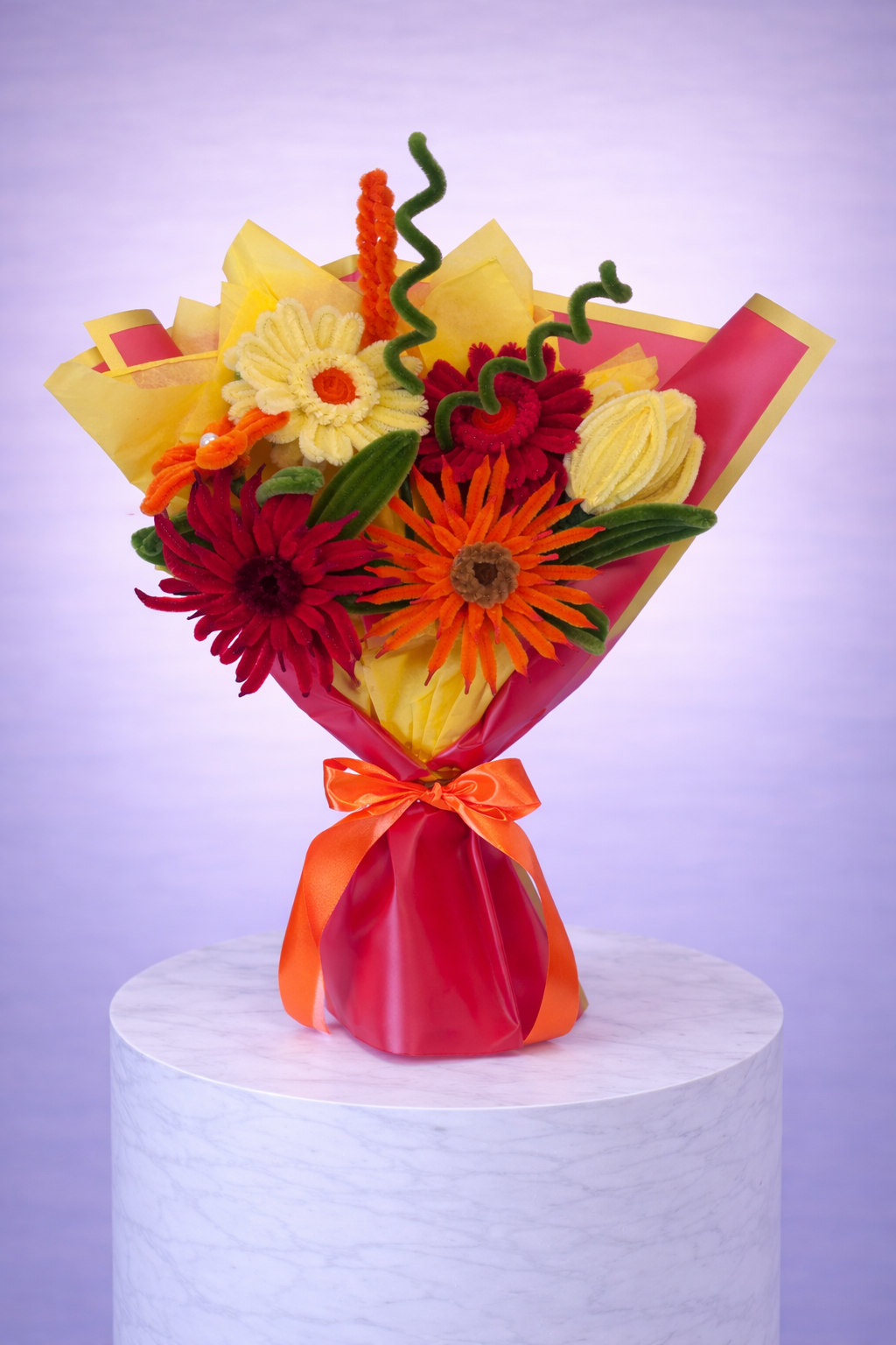 Bouquet éternel Sandy Orange, Jaune et Rouge
