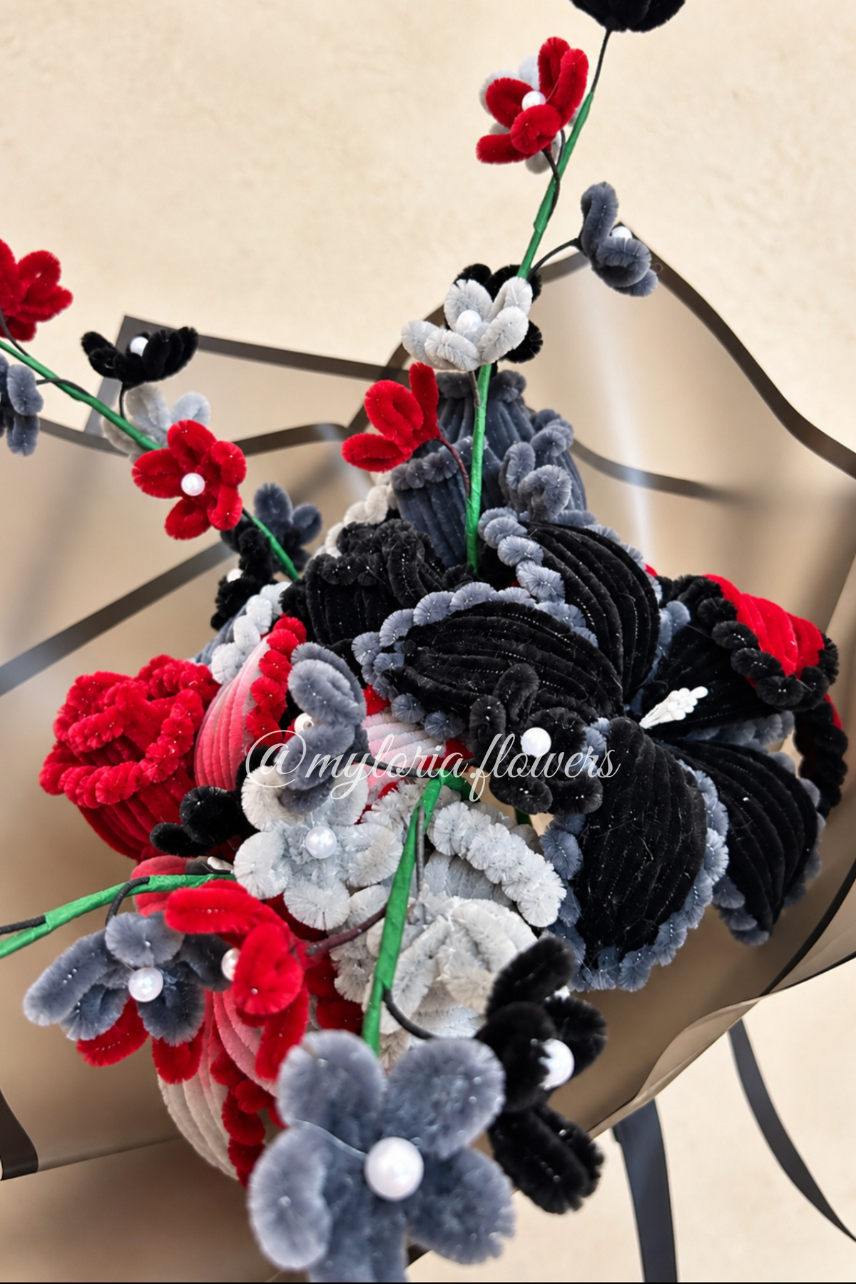Bouquet Éternel Rouge, Noir & Gris