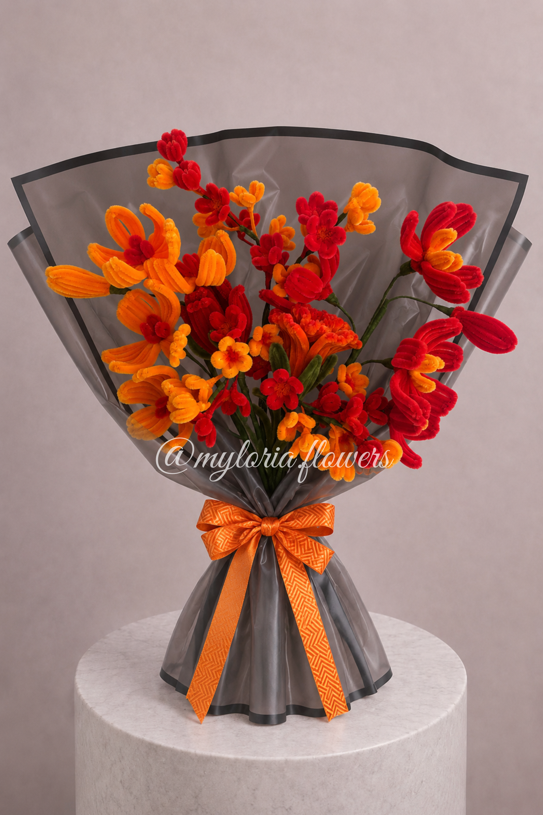 Bouquet éternel orange et rouge