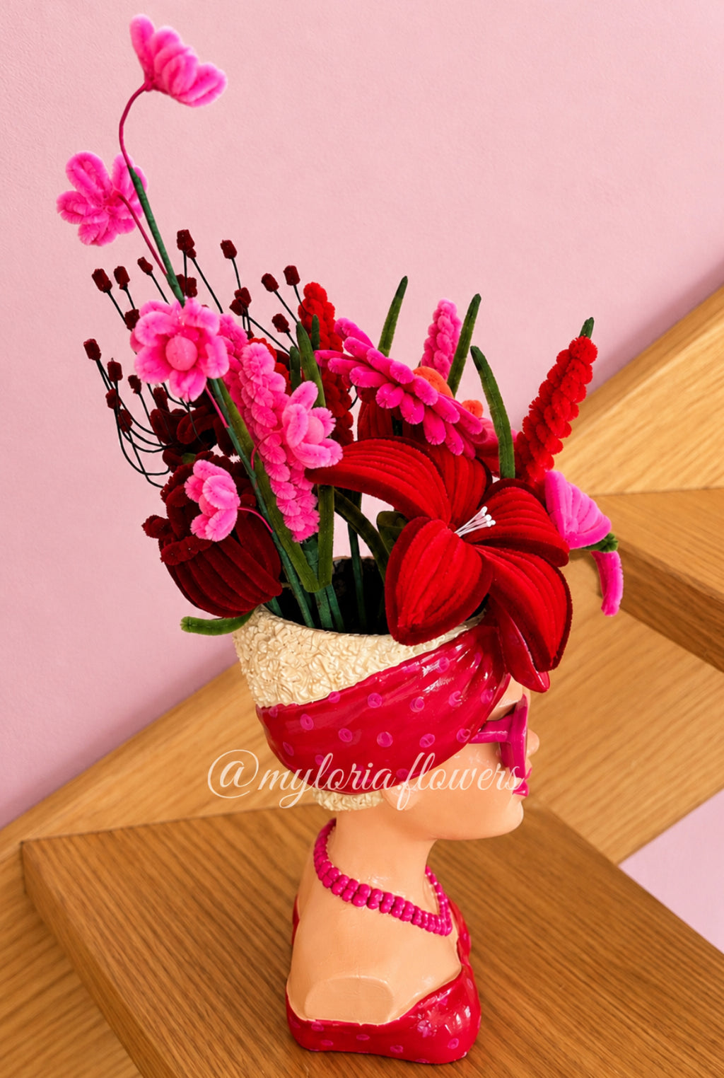 Pot de plusieurs fleurs buste fleuri « Pink Lady »
