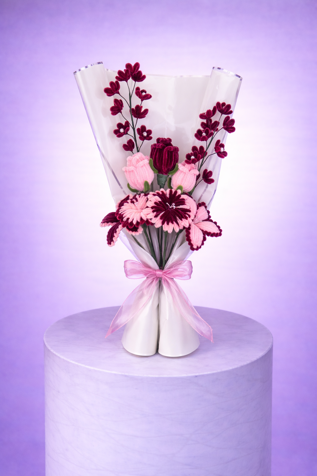 Bouquet éternel rose et bordeau