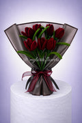 Bouquet éternel de 7 tulipes Rouge Bordeaux
