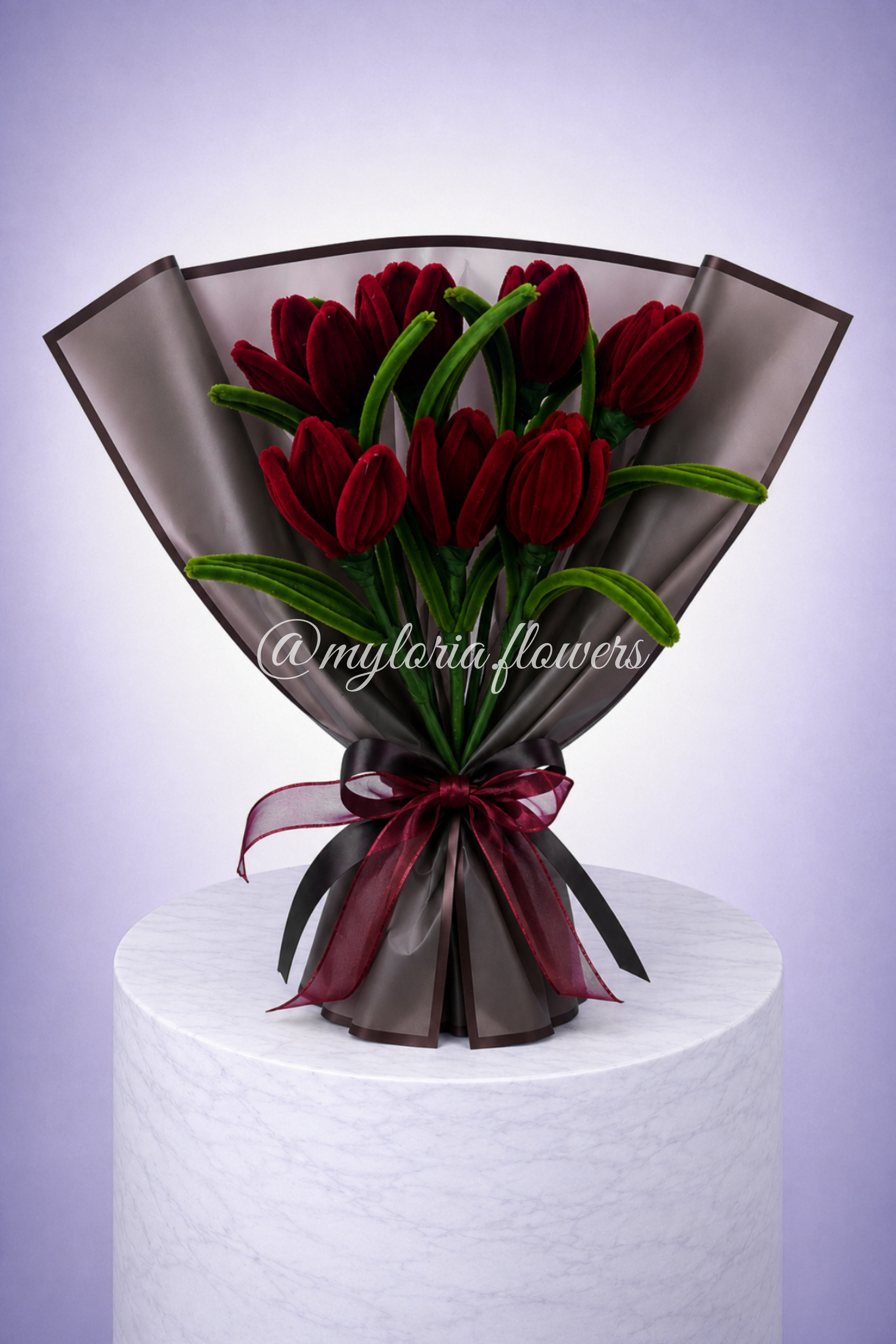 Bouquet éternel de 7 tulipes Rouge Bordeaux