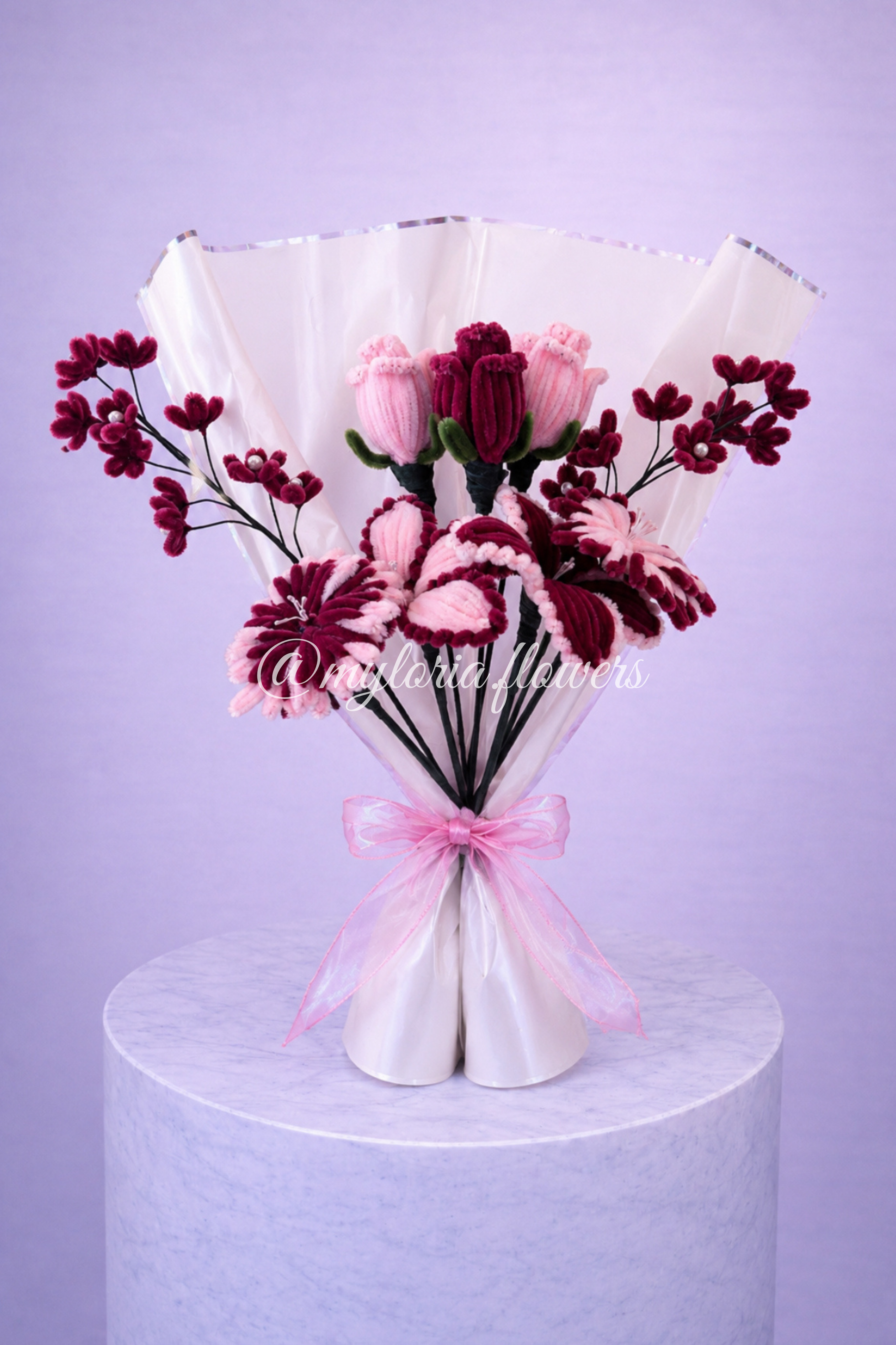 Bouquet éternel rose et bordeau