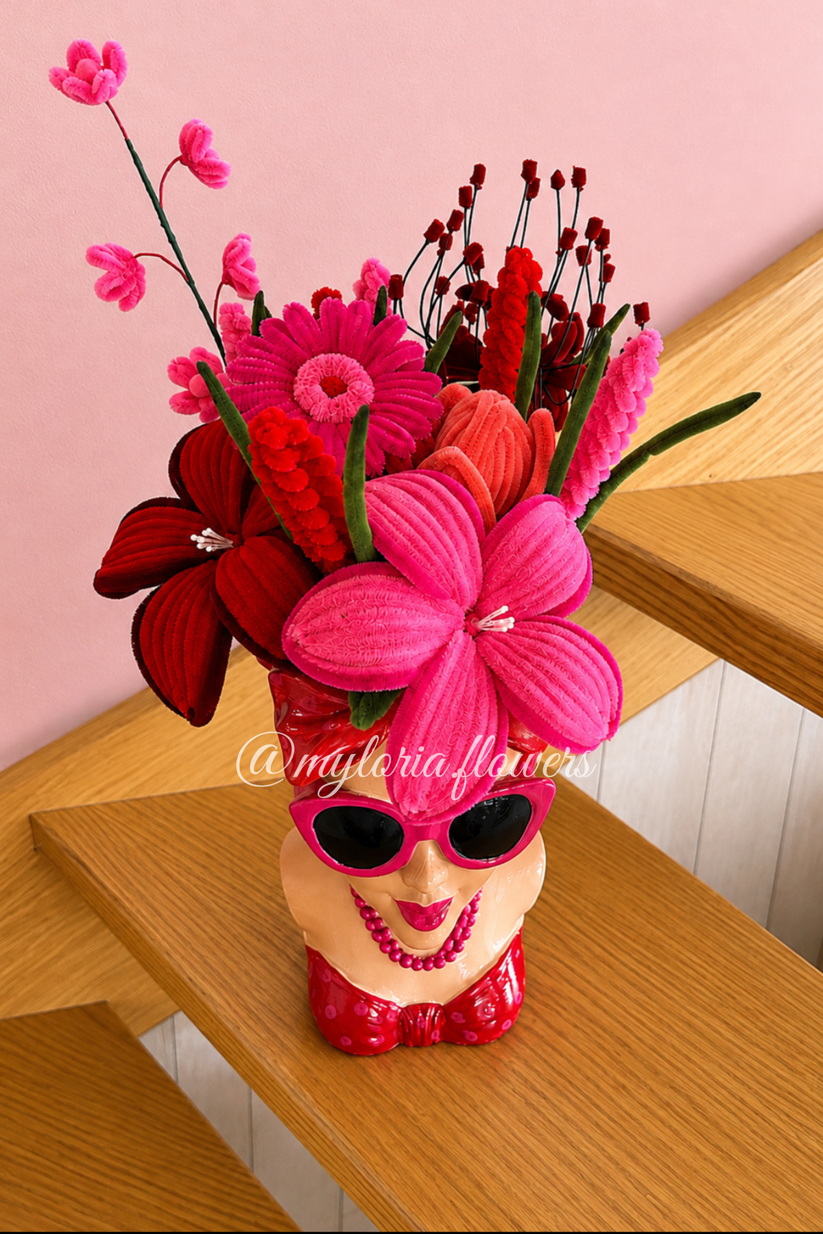 Pot de plusieurs fleurs buste fleuri « Pink Lady »