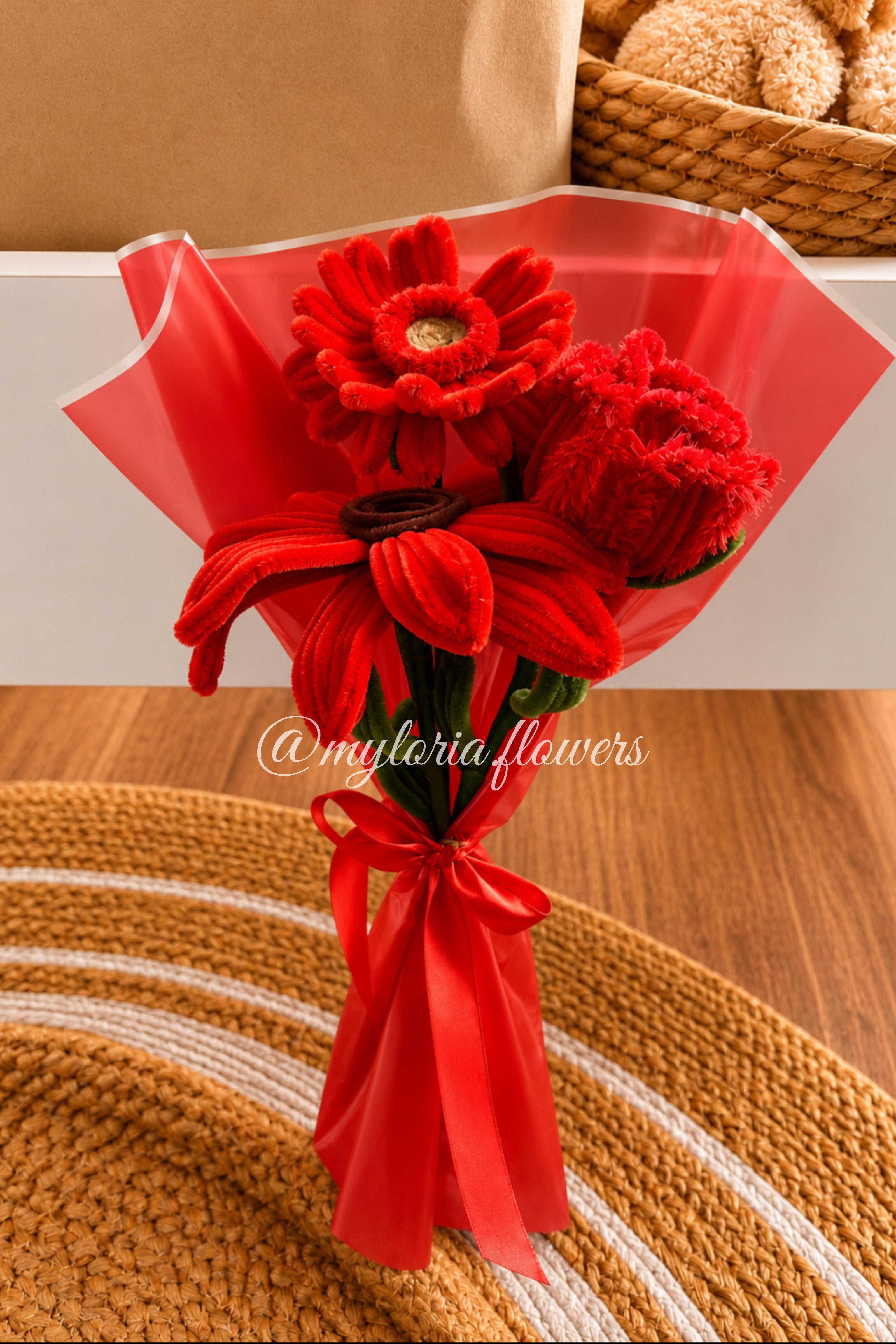 Bouquet de fleurs éternelles rouges