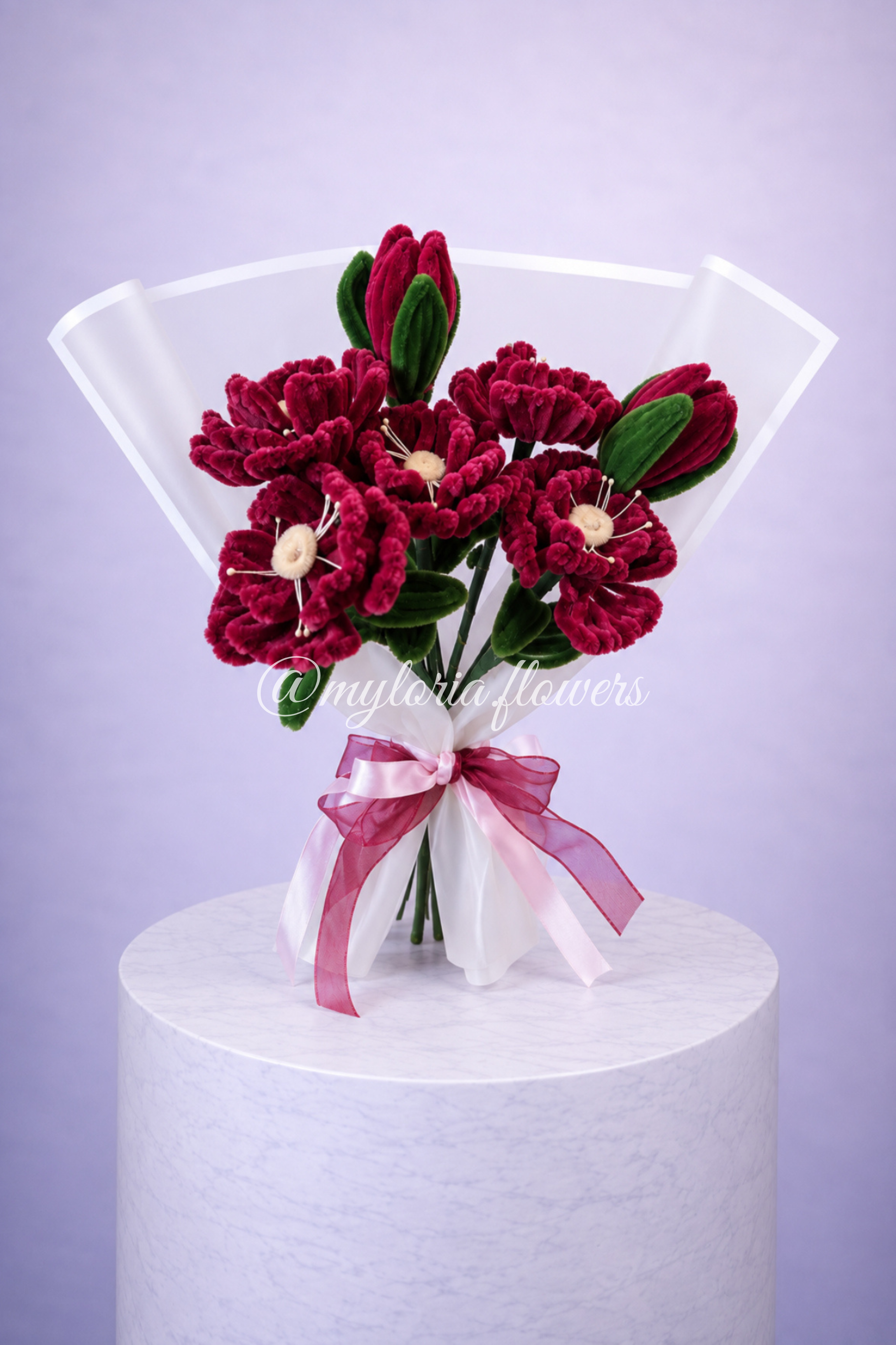 Bouquet éternel de pivoines Rouge Bordeau