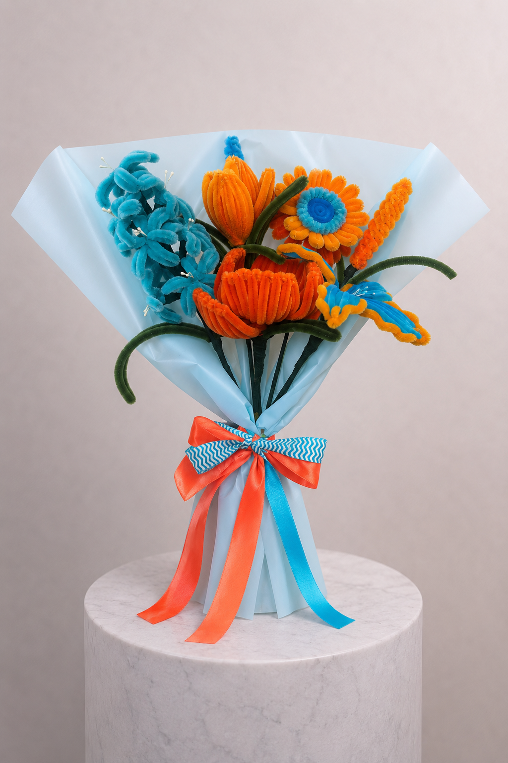 Bouquet éternel Shanna Bleu et Orange