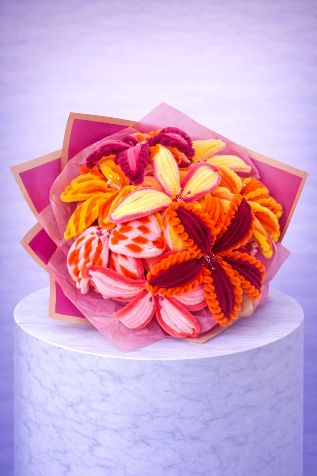 Bouquet éternel rond Margot Rose, Jaune et Orange