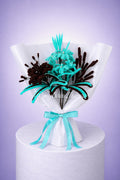 Bouquet éternel bleu turquoise et marron