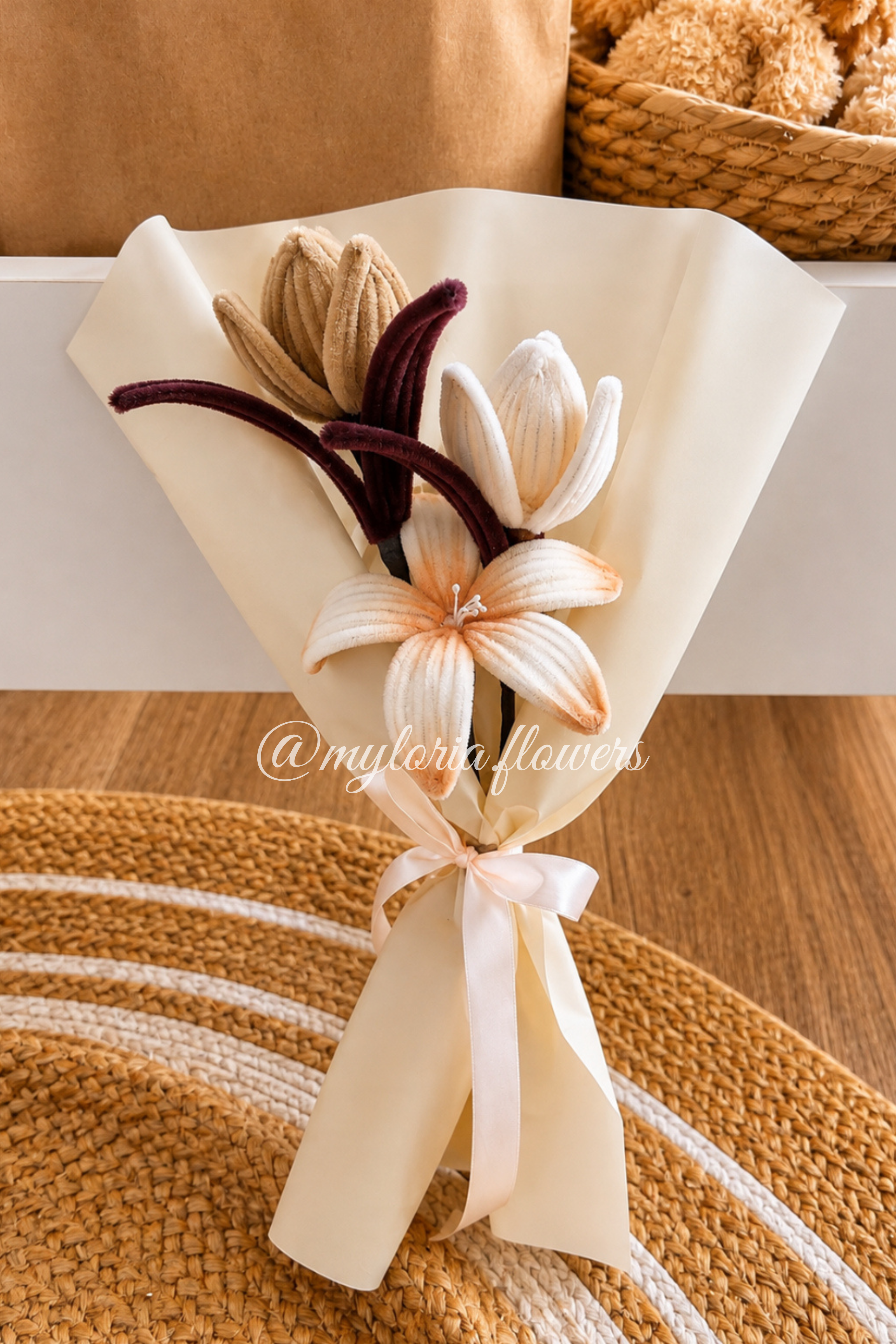 Bouquet de fleurs éternelles beige