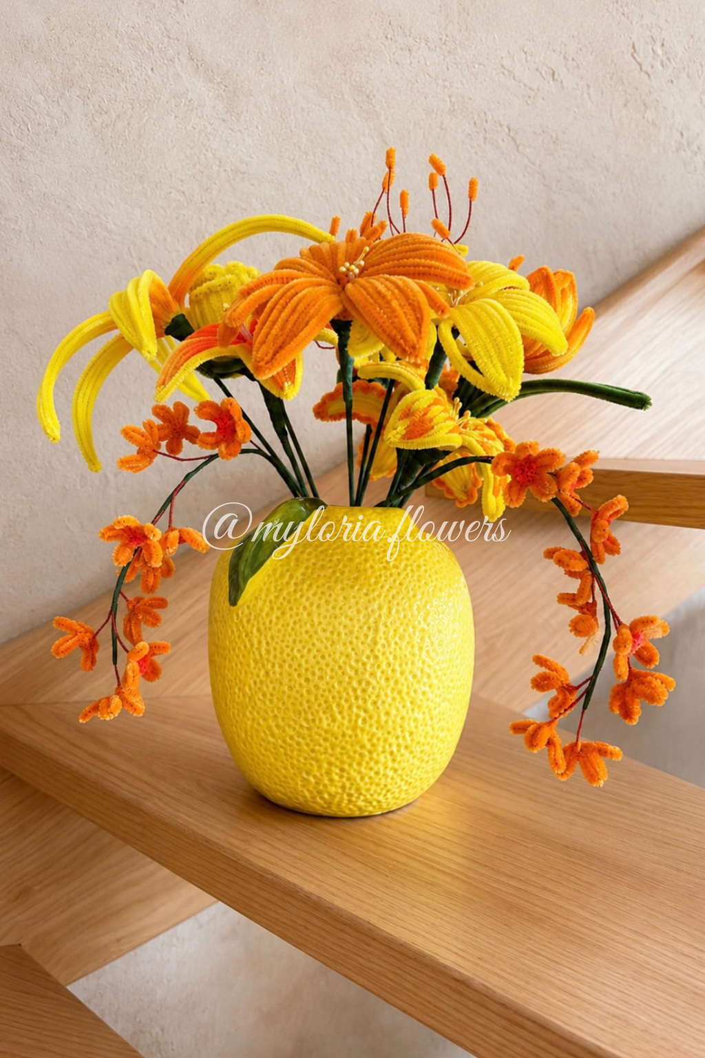 Vase Citron & Bouquet Éternel en Fil Chenille